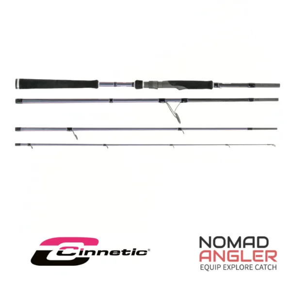 Cinnetic Crafty Translight 4 Travel 270 reishengel met M en MH varianten, 24T carbon blank, Fuji componenten en compacte transportlengte.