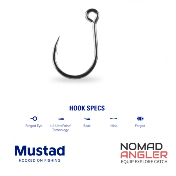 Mustad Kaiju In-Line Single Hook 10121NP met Wide Gap en UltraPoint®. Ideale vervanghaak voor pluggen en poppers. Maten 2/0 t.e.m. 8.
