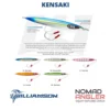 Williamson Kensaki-8 Williamson Kensaki slow pitch jig 120g and 170g. Knife-tip design, strong flutter and VMC assist hooks for vertical saltwater angling.