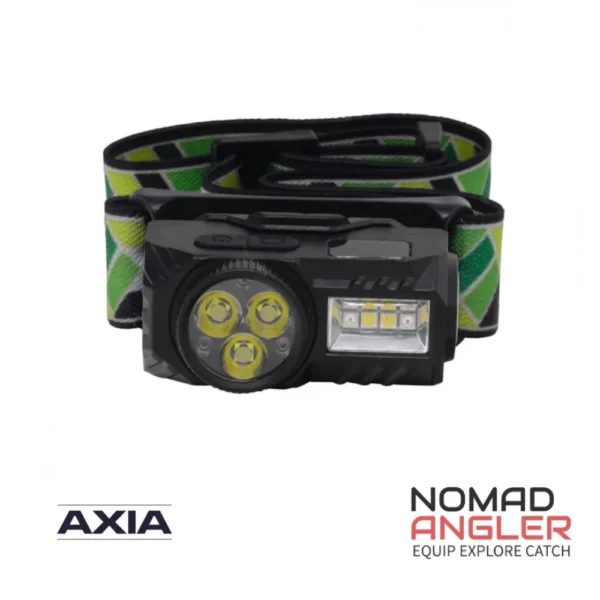 Axia Multifunctional Hoofdlamp met 300 lumen, rood licht, sensorbediening, USB-C, magnetische basis en 700 mAh accu.