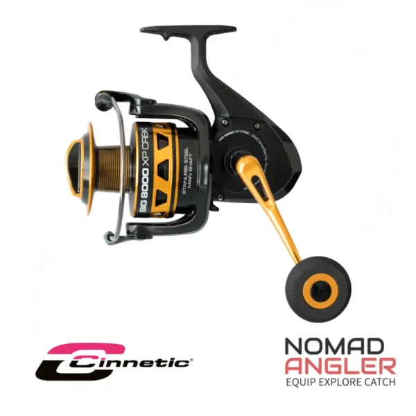Cinnetic Big 8000 XP CRBK molen voor zware zeevisserij, bootvissen en jigging met 14 kg slipkracht en grote lijncapaciteit.