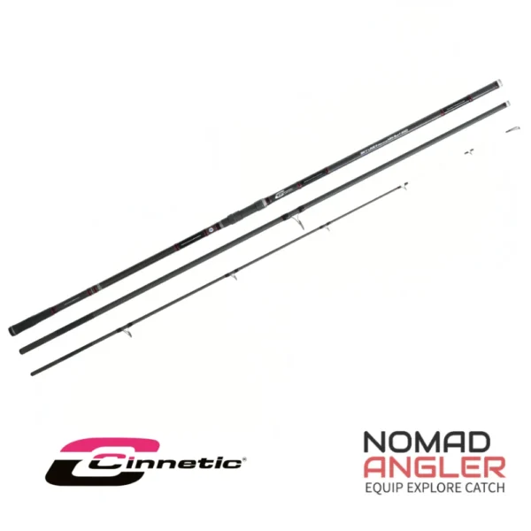 Cinnetic Sky Line II Diamond MN Surf 450 125-250g met 30T carbon, Diamond 45° finish, Fuji guides en 605 g gewicht.