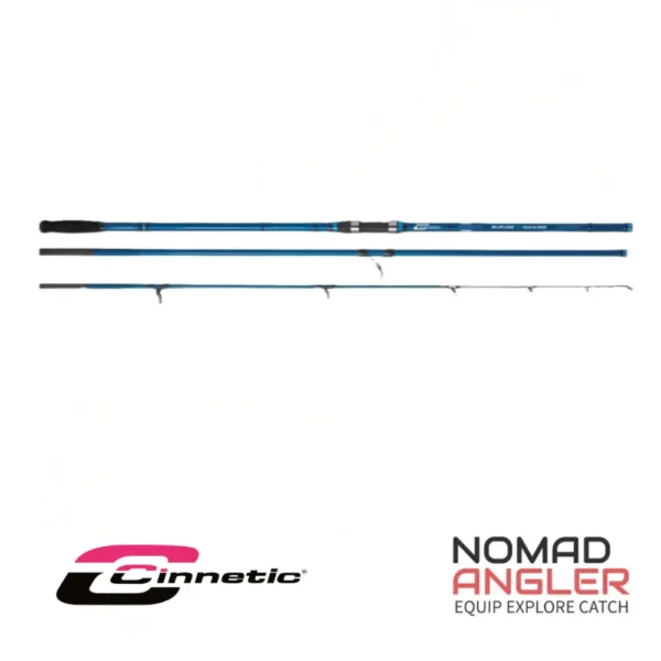Cinnetic Blue Line SD Hybrid strandhengel in 360cm en 390cm. Hybride top, 80–150g werpgewicht en ideaal voor strandvisserij.