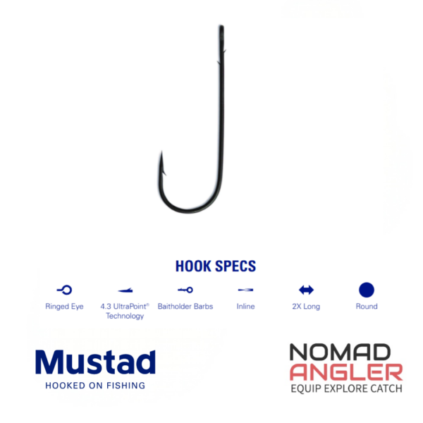 Mustad Aberdeen Baitholder Hook 32813NP met lange steel, baitholder weerhaken en UltraPoint punt voor natuurlijk aas.